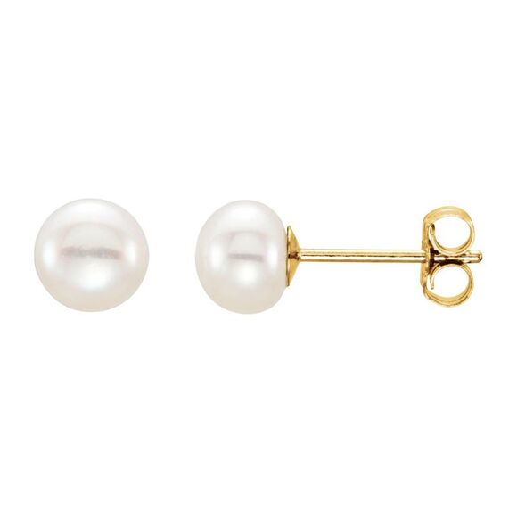 14K Yellow Gold 5-6 mm White Freshwater Cultured Pearl Stud Earrings